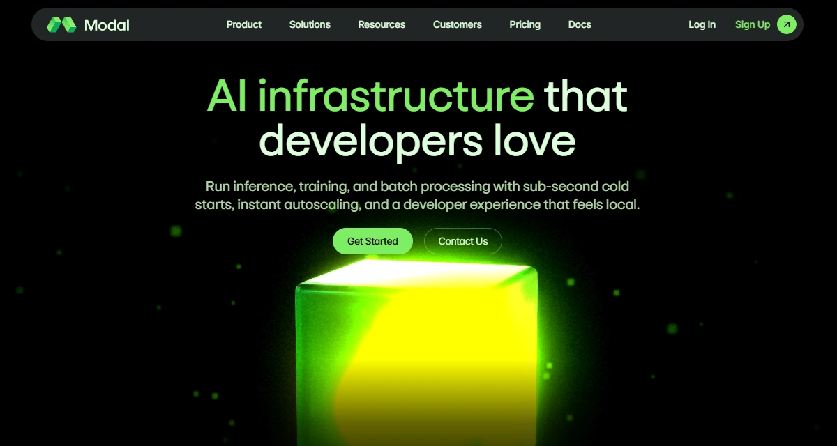 Modal homepage with serverless GPU platform features.